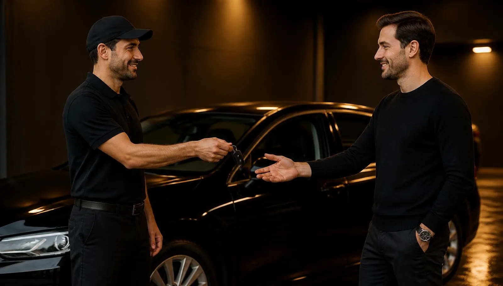 Pracownik Clean Car przekazuje kluczyki klientowi